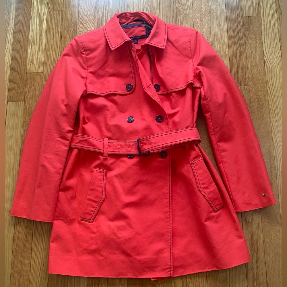 NWOT Tommy Hilfiger Red Double-Breasted Trench Coat